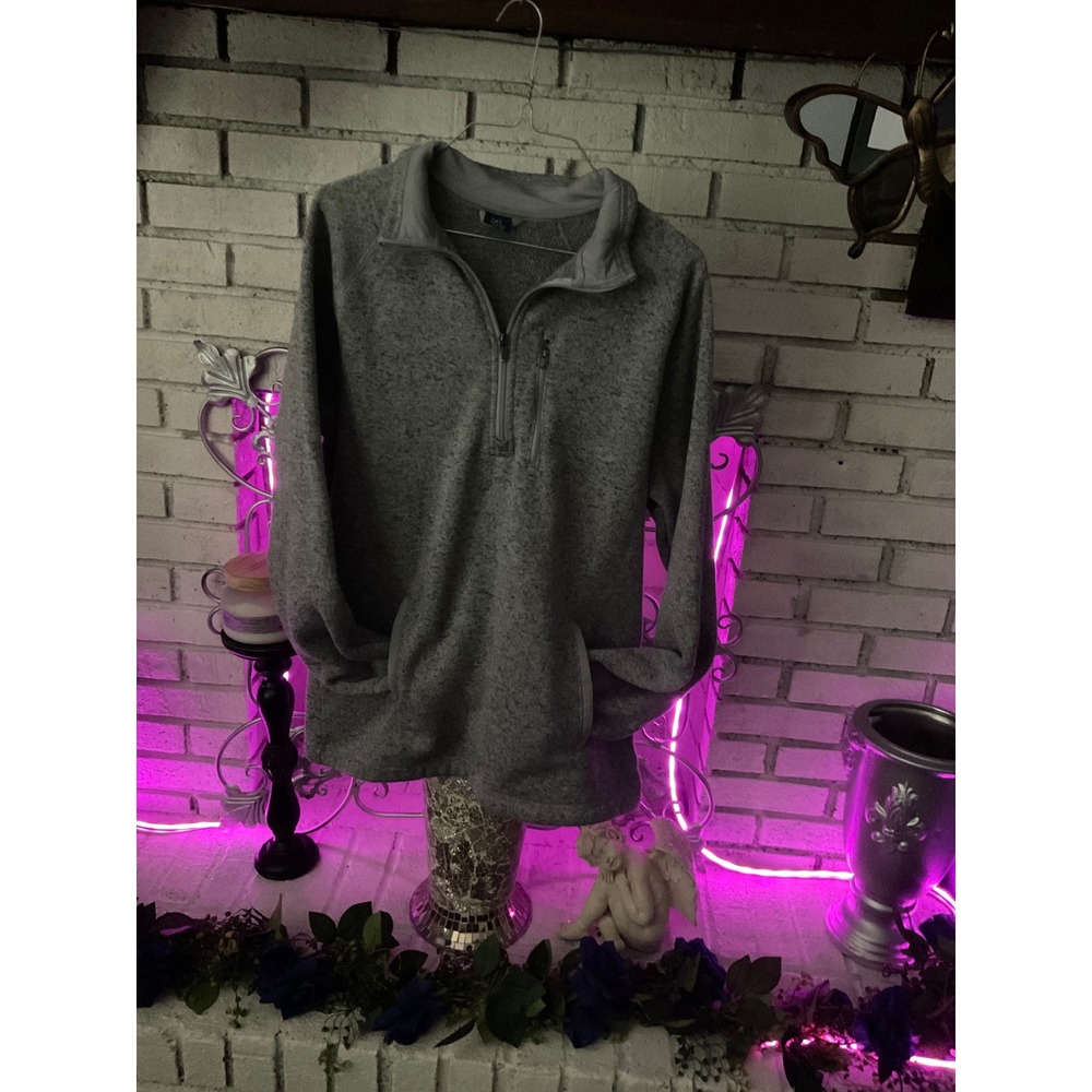 George Mens Quarter Zip Fleece Pullover Heather Gray Mock Neck Sweater Size M